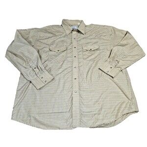 Vtg Crazy Cowboy Western Shirt xxl mens Pearl Snap plaid brown beige long sleeve